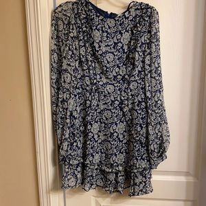 Patterned blue wedding guest dress!